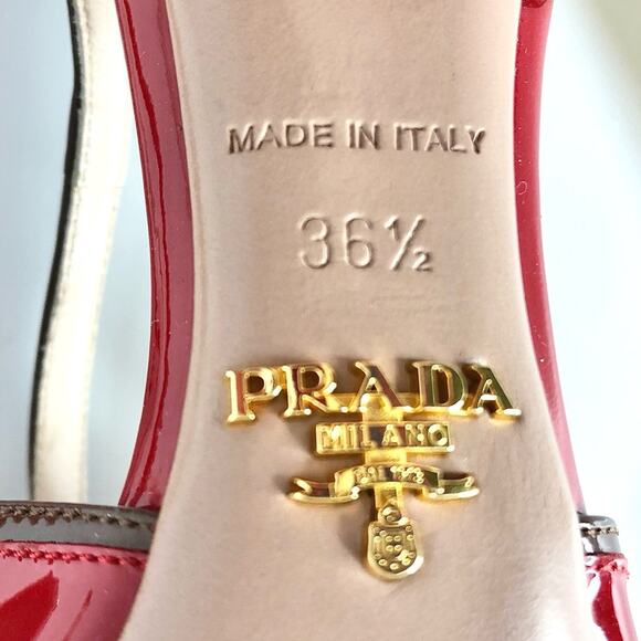 Prada S2012 Flame Red Patent Leather Bow Hotrod Strappy Heeled Sandals 36.5 - Picture 7 of 9